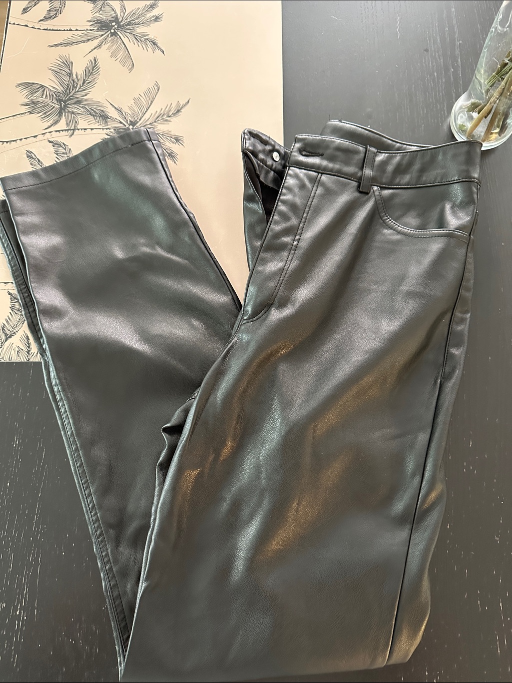 Black Faux Leather Pants - Classic Straight Fit